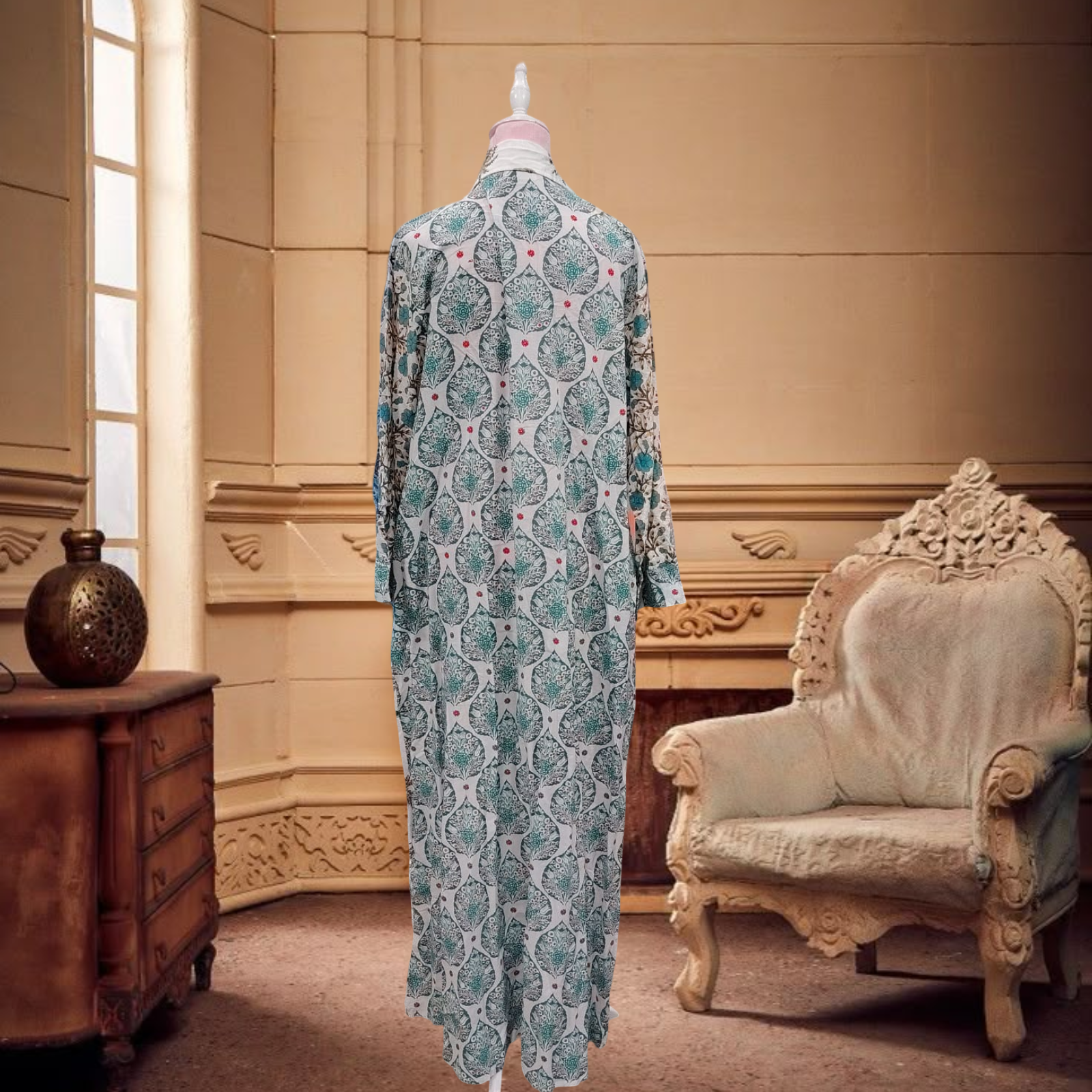 2XL/3XL Singapore Crystal Printed Cotton Dress 57" Long Jalabiya