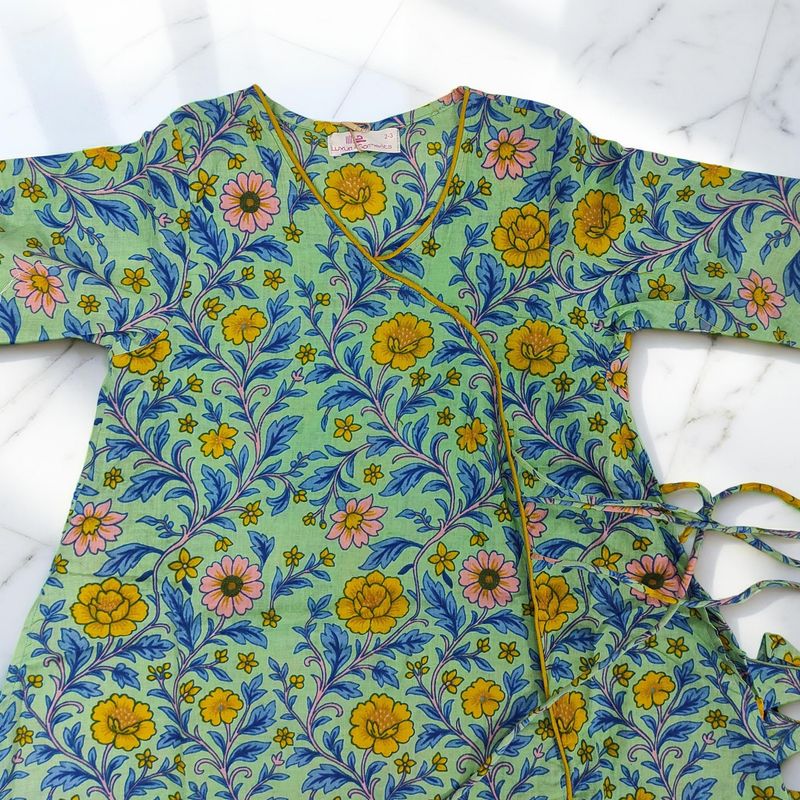 6-7 Year Qifa Printed Cotton Girls Dress 38" Long Jalabiya