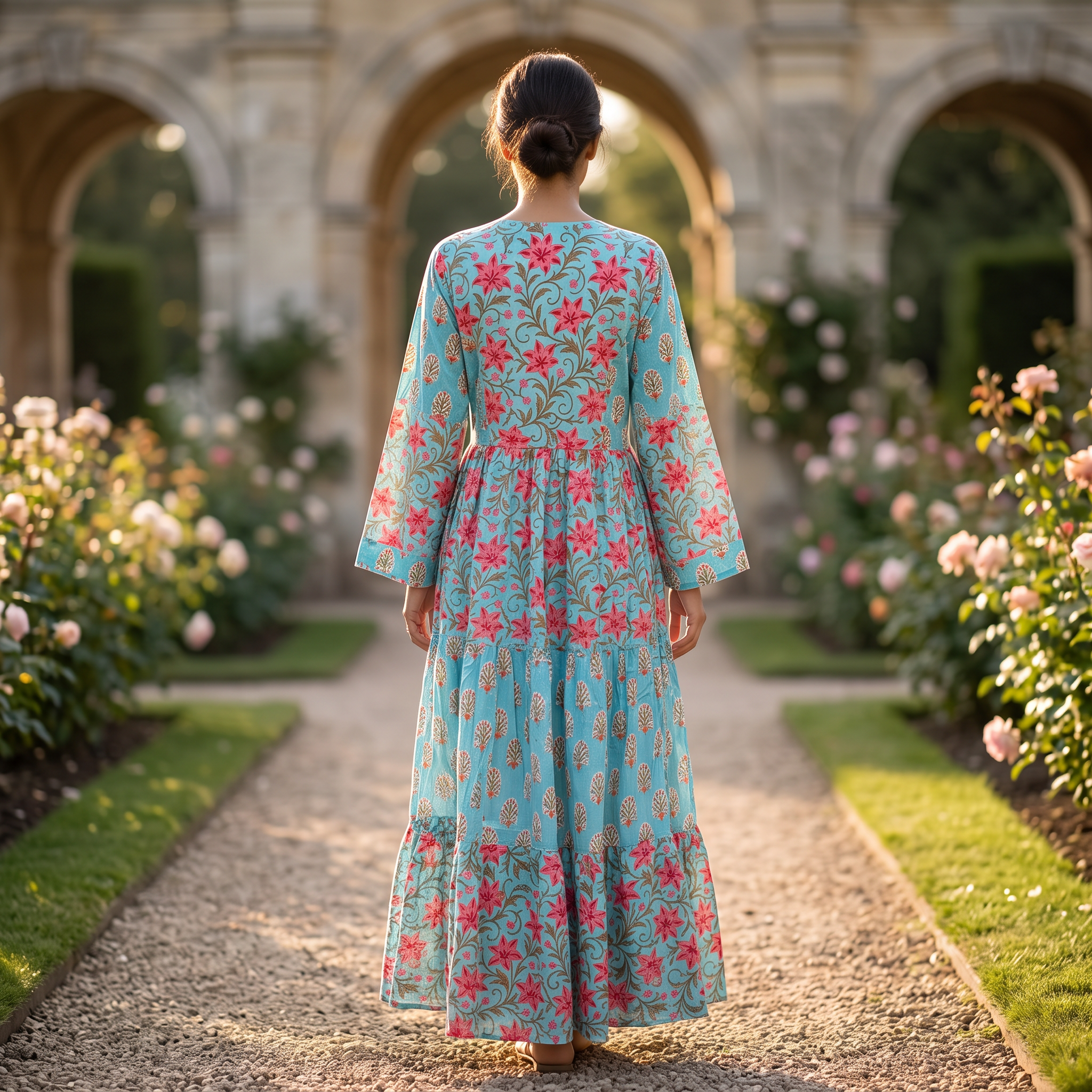 S-M Juhi Printed Cotton Dress 57" Long Jalabiya With Sheila TN 347