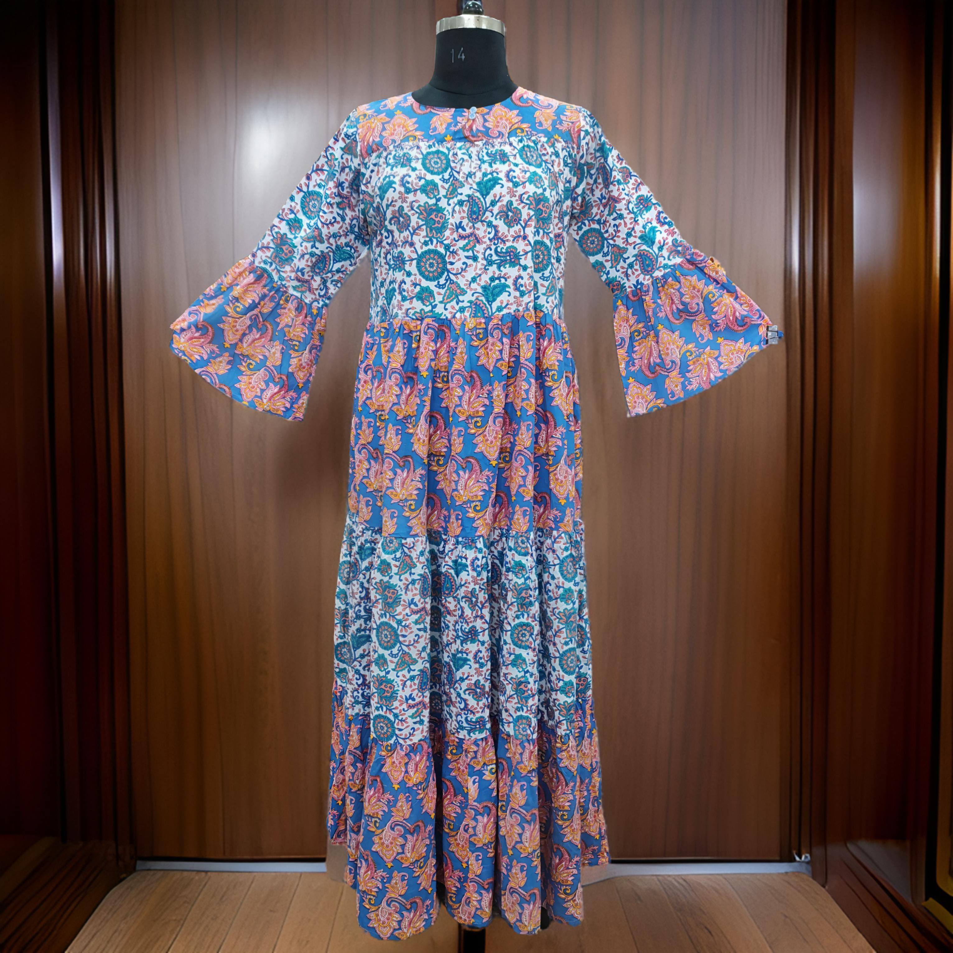 S/M Moon Printed Cotton Dress 60" Long Jalabiya