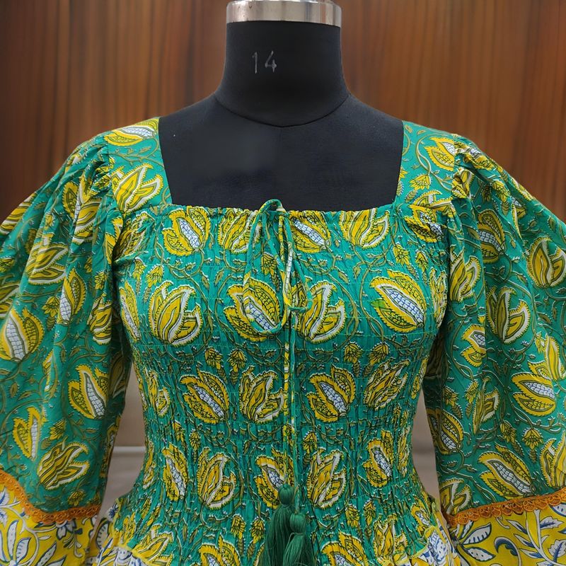 L/XL Rahima Printed Cotton Dress 57" Long Jalabiya