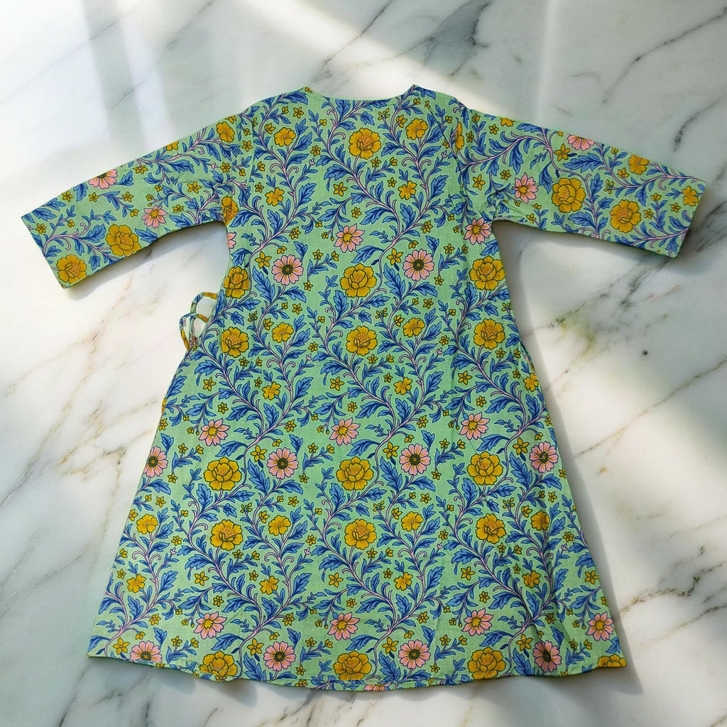 1-2 Year Qifa Printed Cotton Girls Dress 26" Long Jalabiya