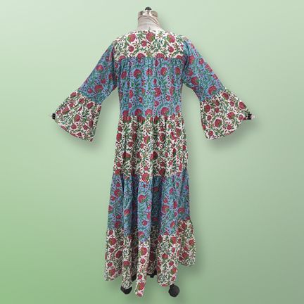 S/M Moon Blue Printed Cotton Dress 57" Long Jalabiya