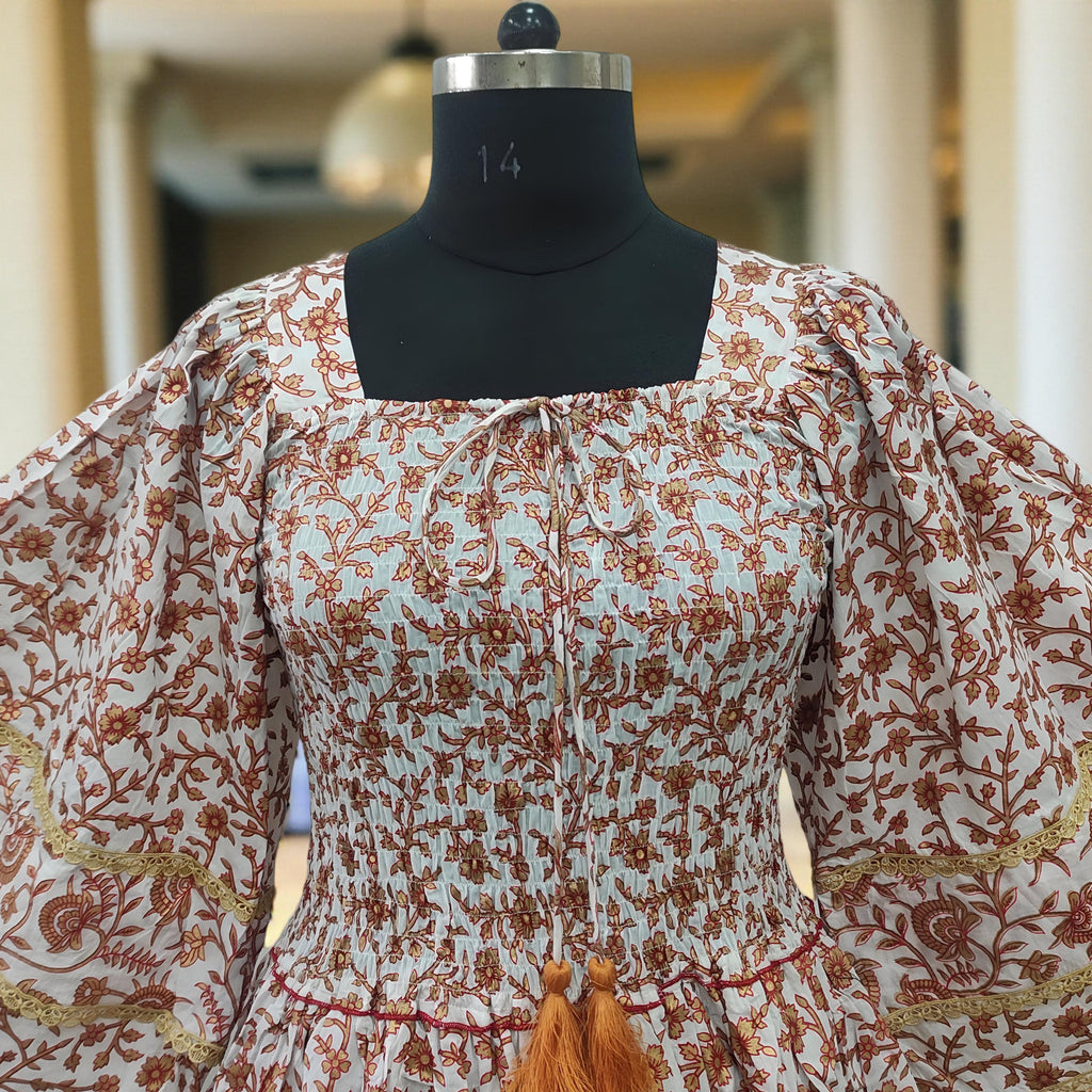 L/XL Rahima Printed Cotton Dress 57" Long Jalabiya