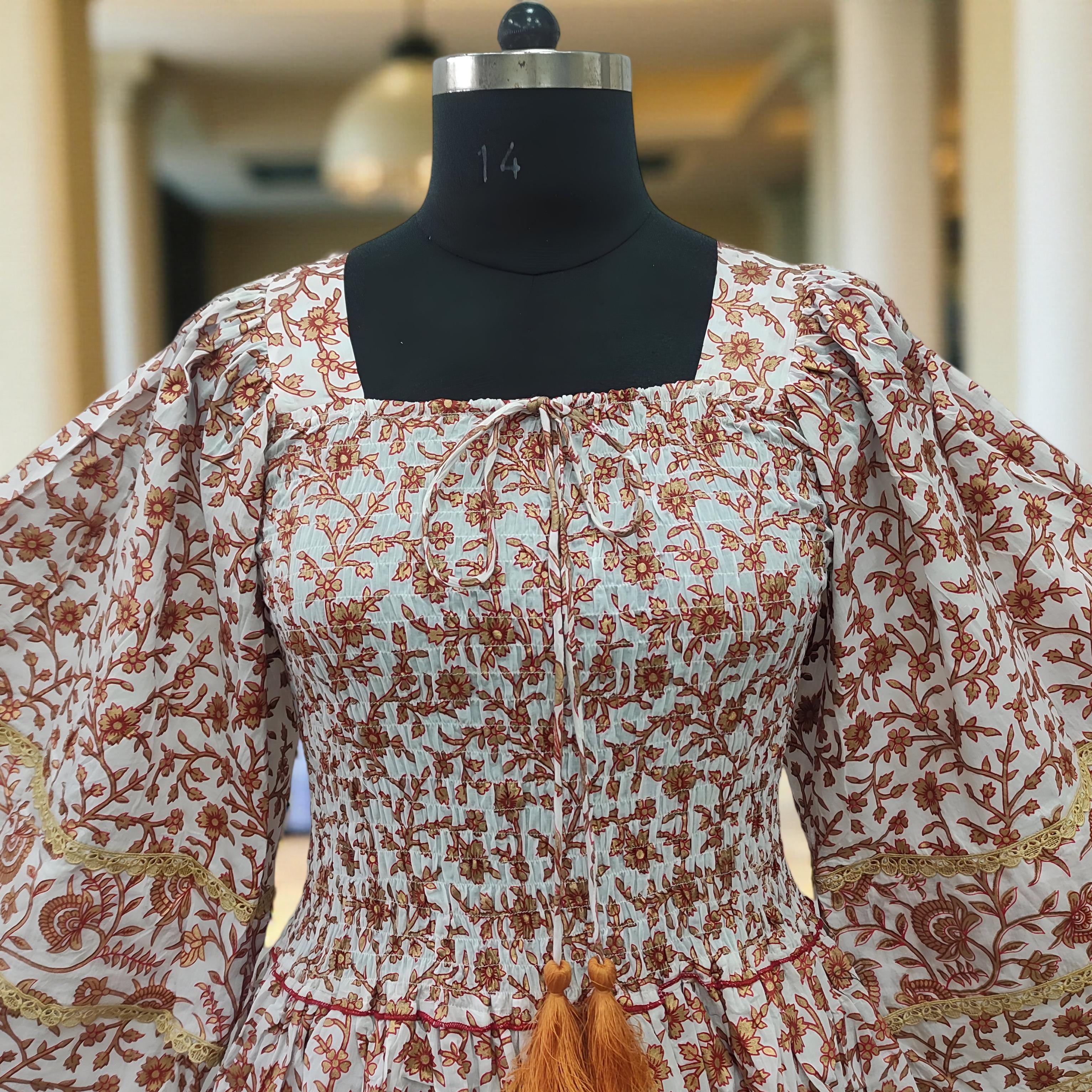 L/XL Rahima Printed Cotton Dress 57" Long Jalabiya