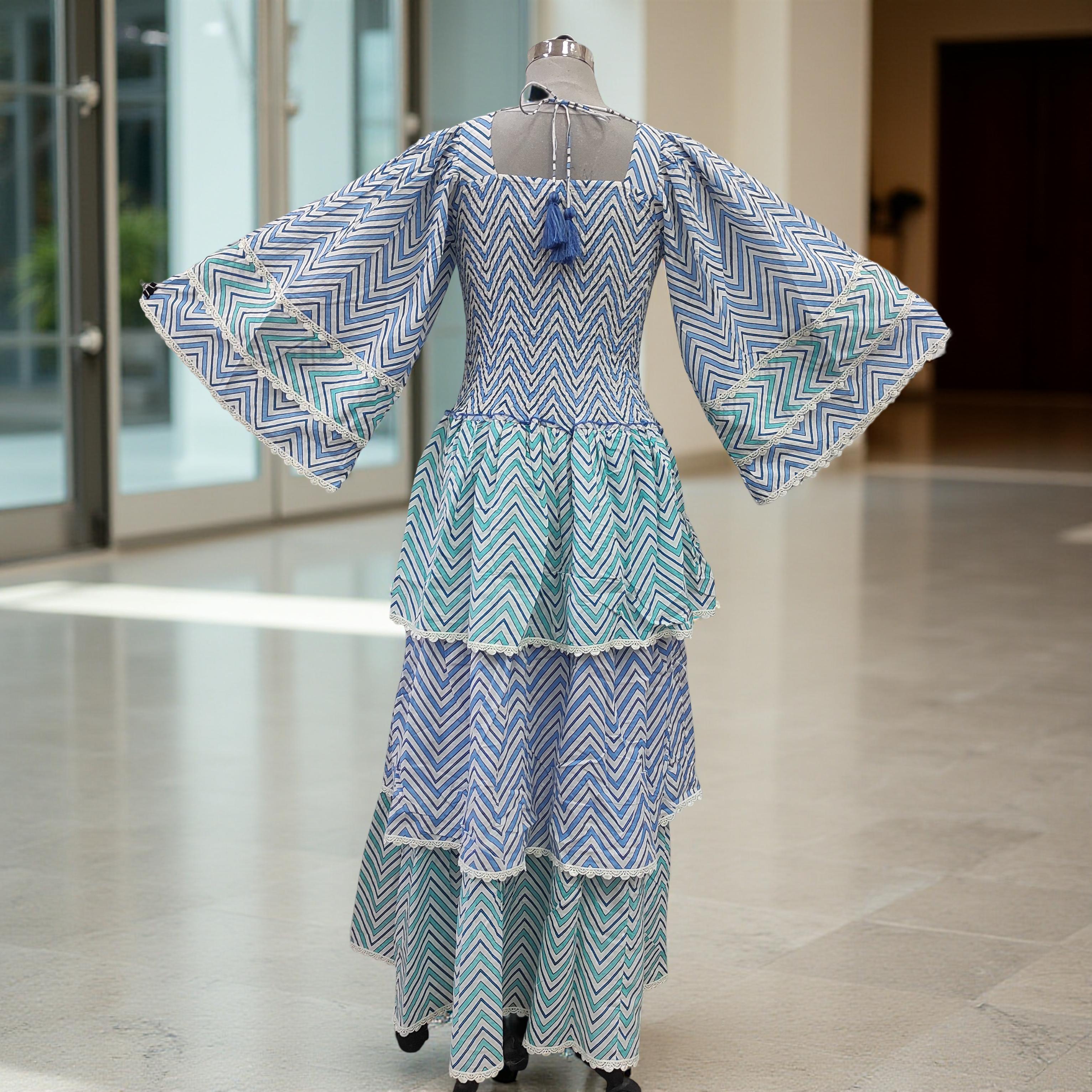 L/XL Rahima Printed Cotton Dress 57" Long Jalabiya