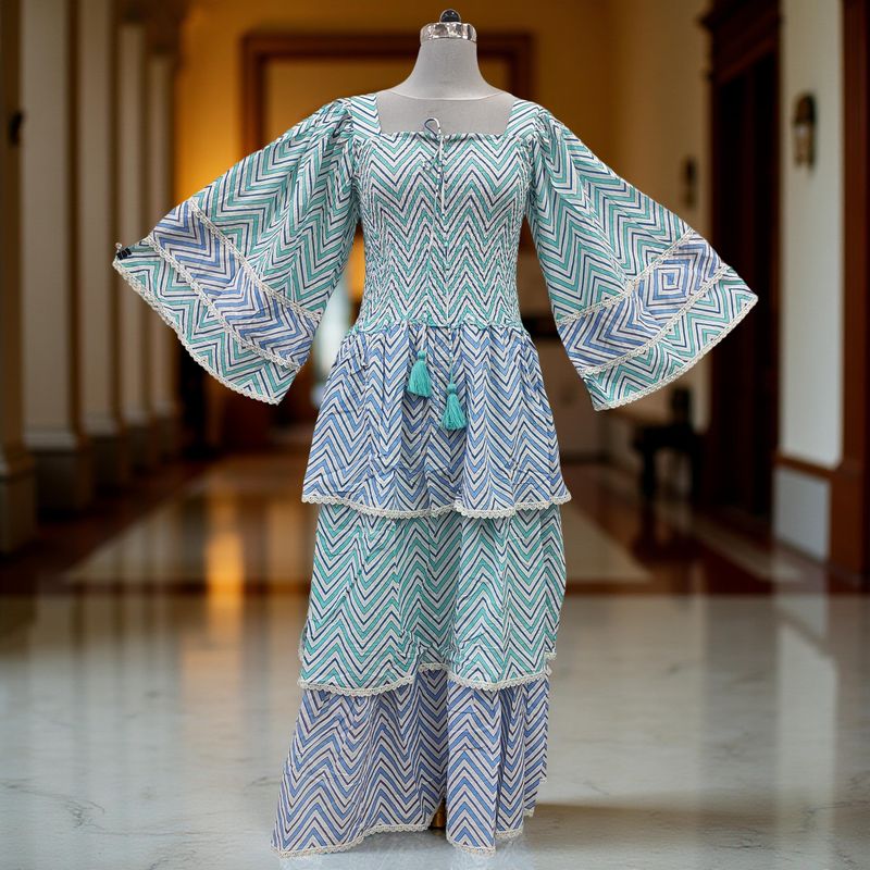 L/XL Rahima Printed Cotton Dress 57" Long Jalabiya