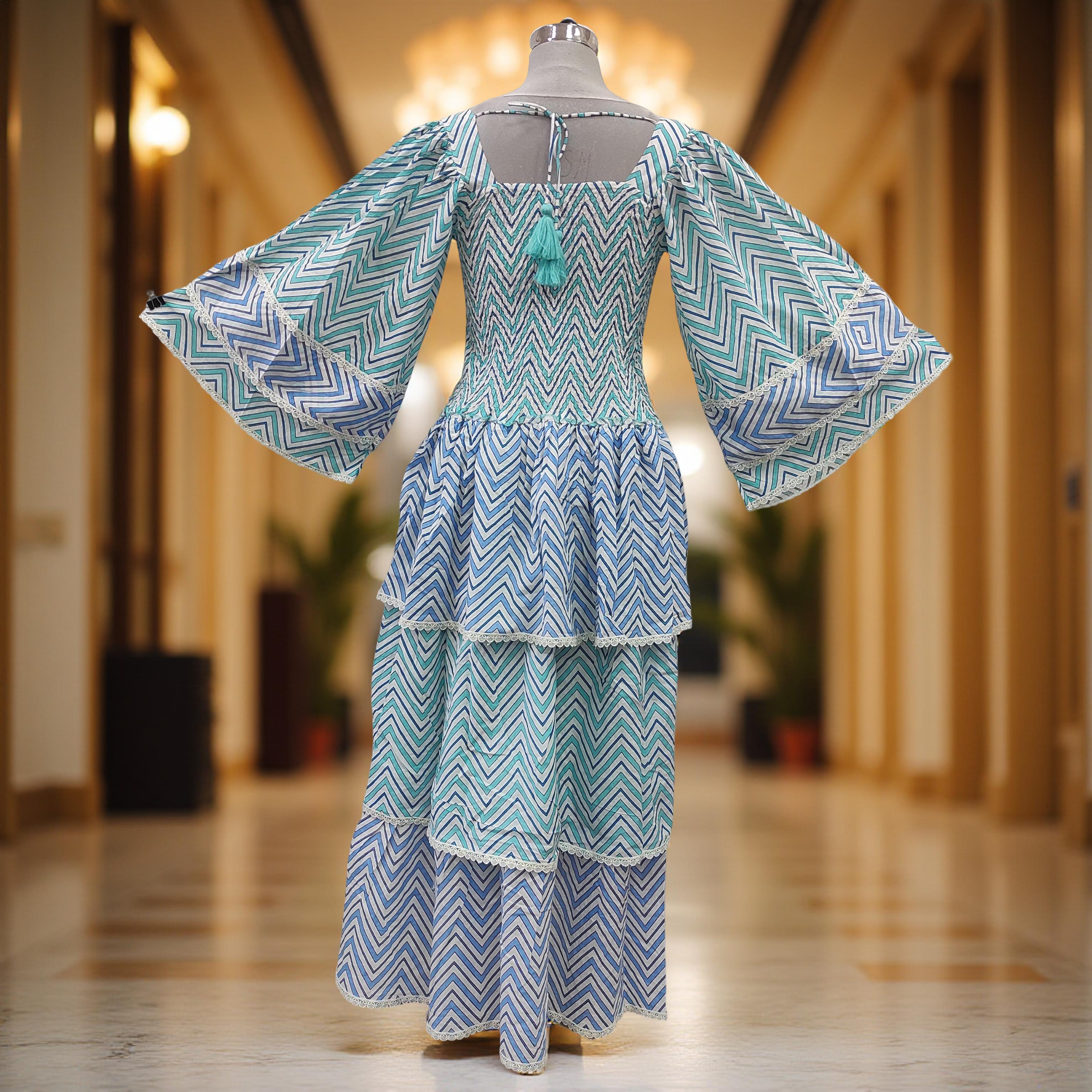 L/XL Rahima Printed Cotton Dress 57" Long Jalabiya