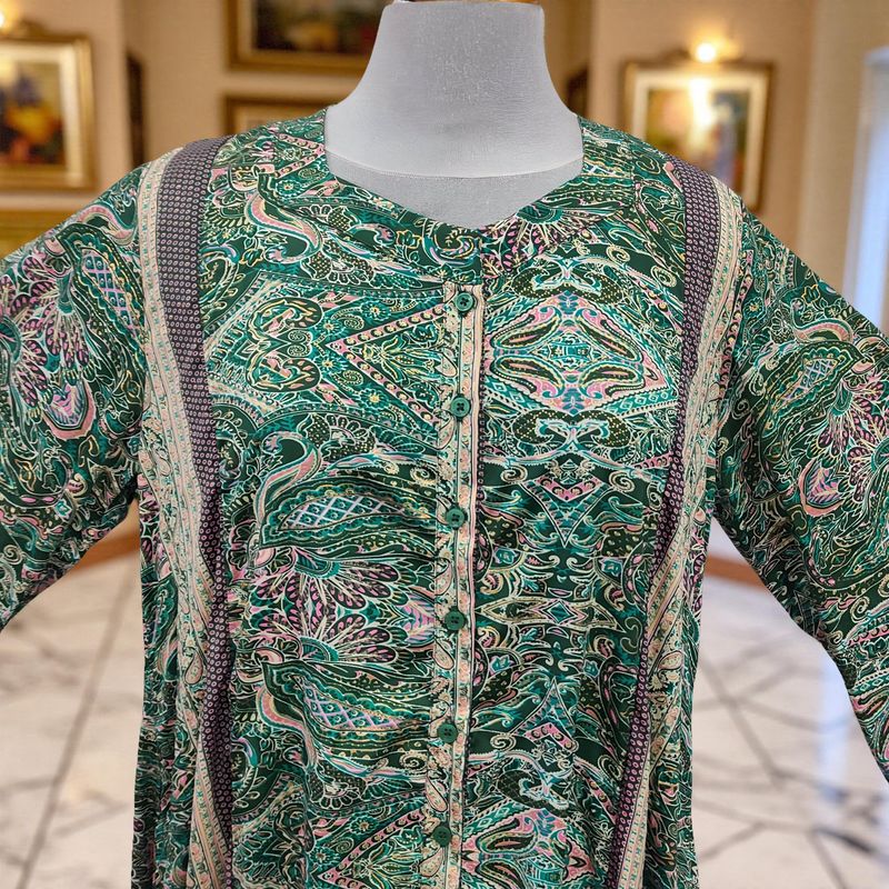 S/M Nura Silk Printed Dress 57" Long Jalabiya