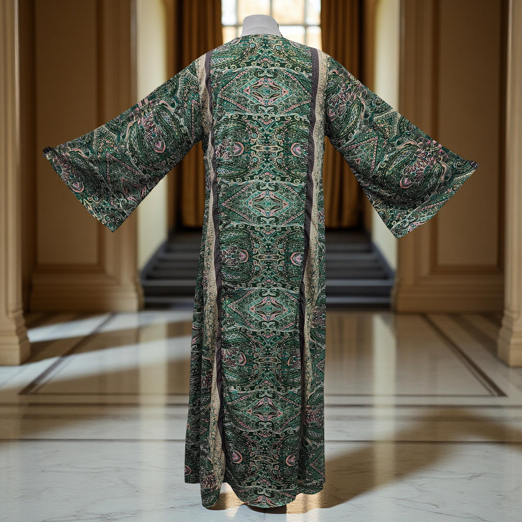 S/M Nura Silk Printed Dress 57" Long Jalabiya