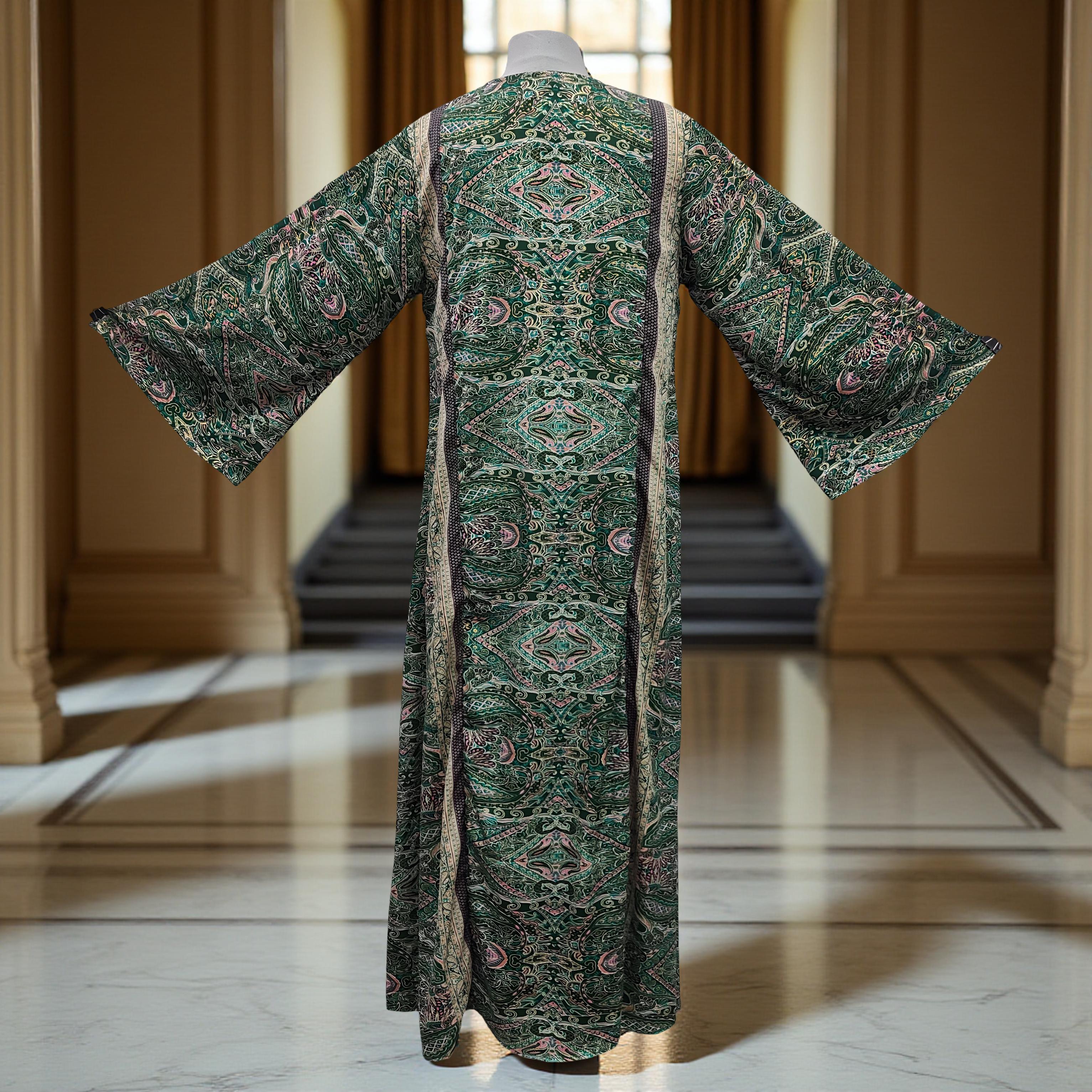 S/M Nura Silk Printed Dress 57" Long Jalabiya