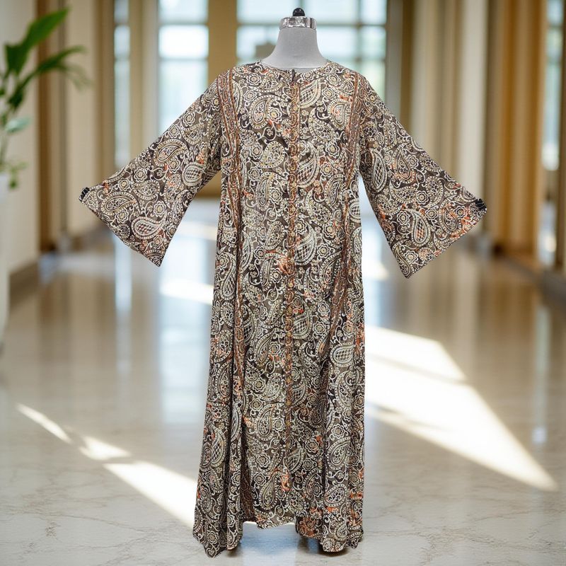 S/M Nura Silk Printed Dress 57" Long Jalabiya