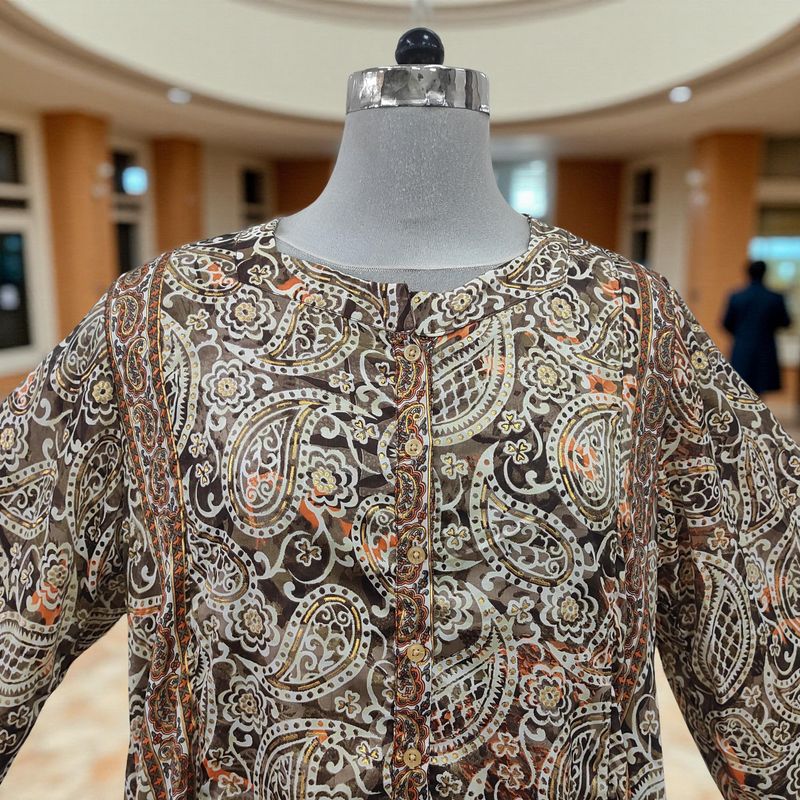 S/M Nura Silk Printed Dress 57" Long Jalabiya
