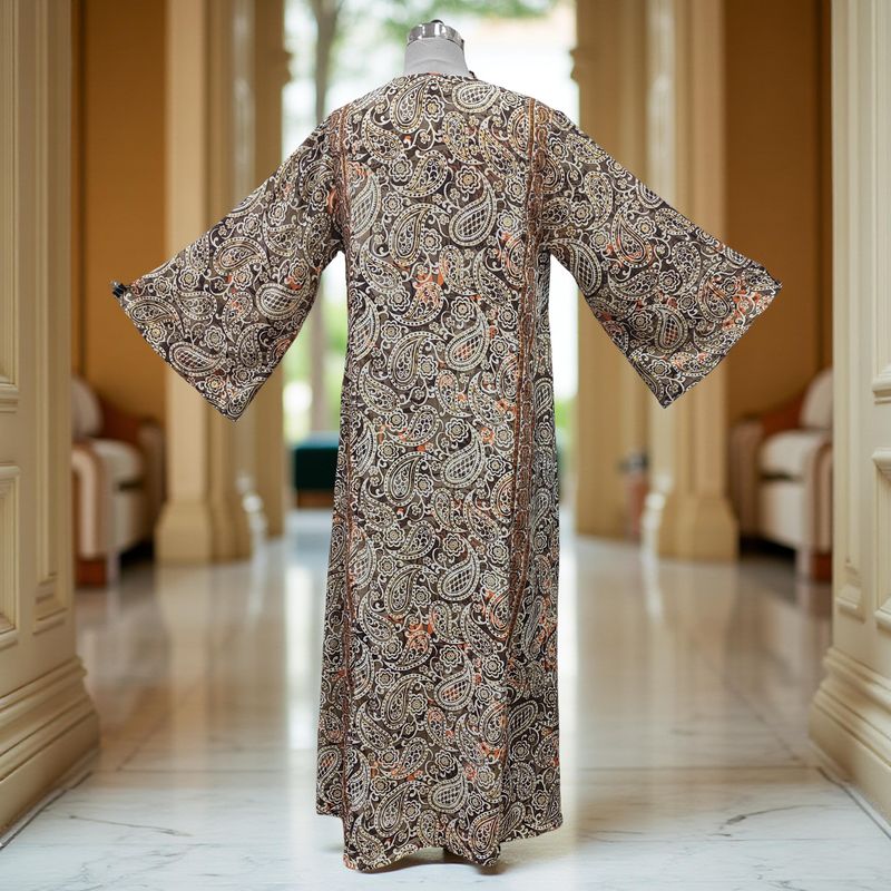 S/M Nura Silk Printed Dress 57" Long Jalabiya
