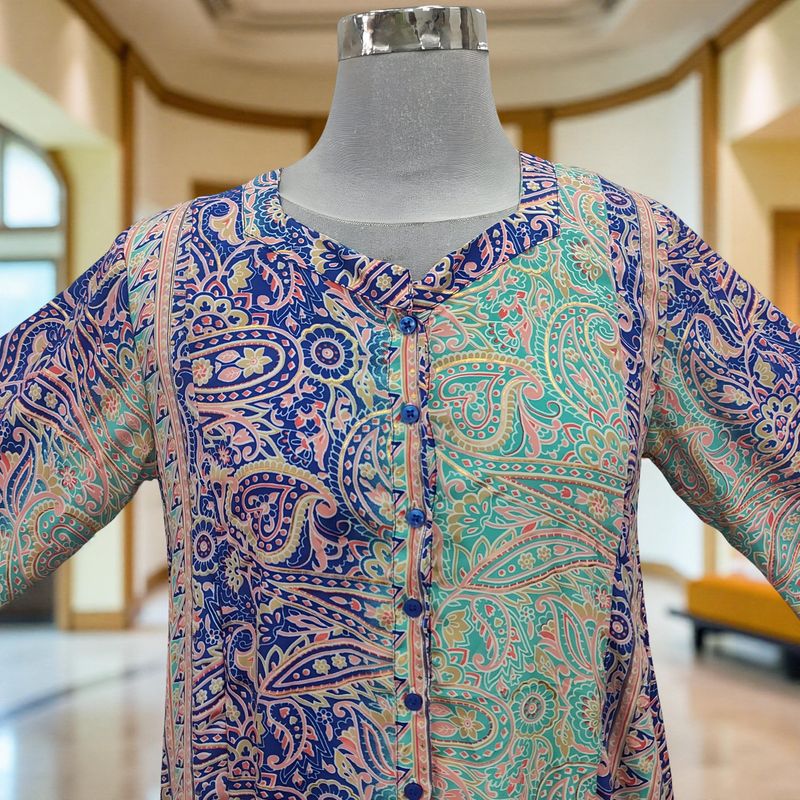 S/M Nura Printed Silk Dress 57" Long Jalabiya