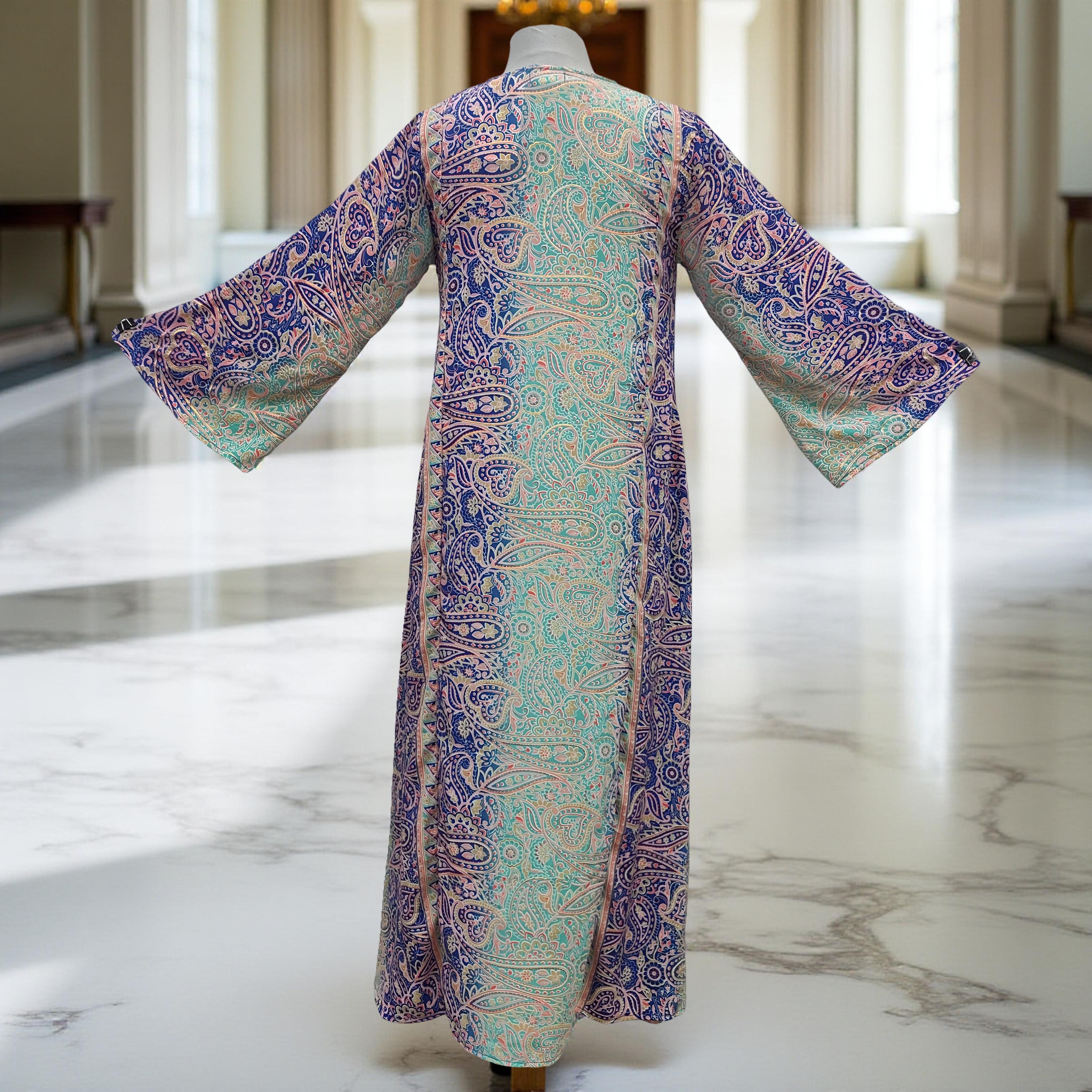 S/M Nura Printed Silk Dress 57" Long Jalabiya