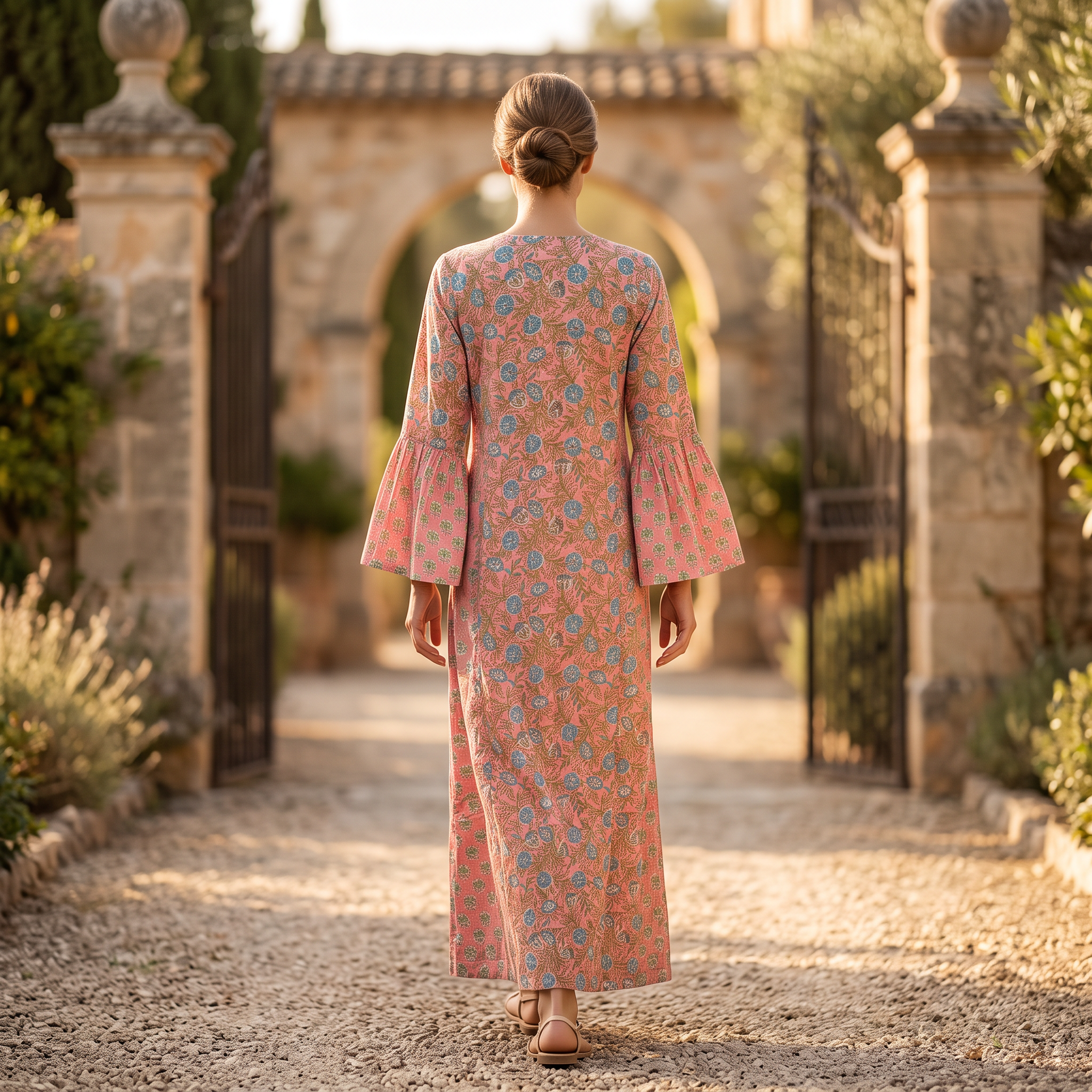 L-XL Marry Printed Cotton Dress 57" Long Jalabiya With Sheila TN 405