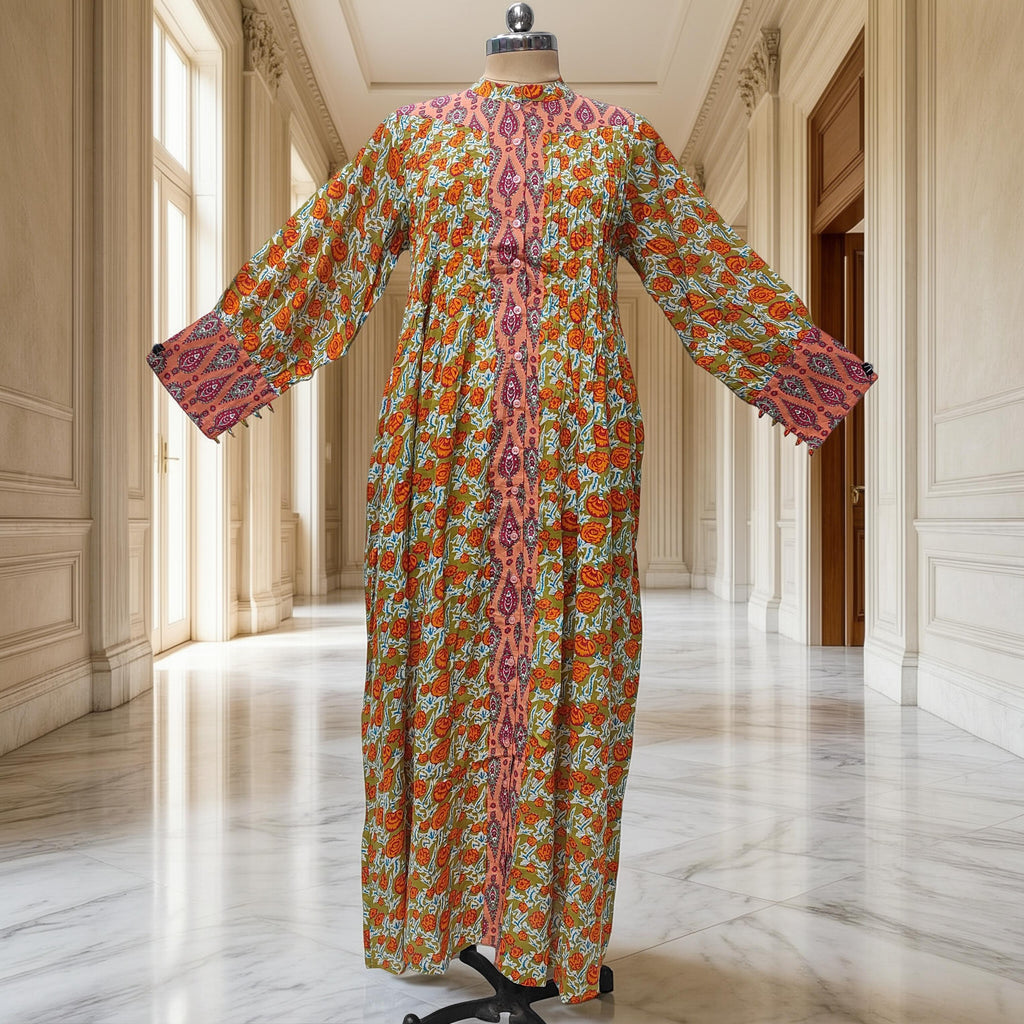 S/M Aafreen Printed Cotton Dress 57" Long Jalabiya