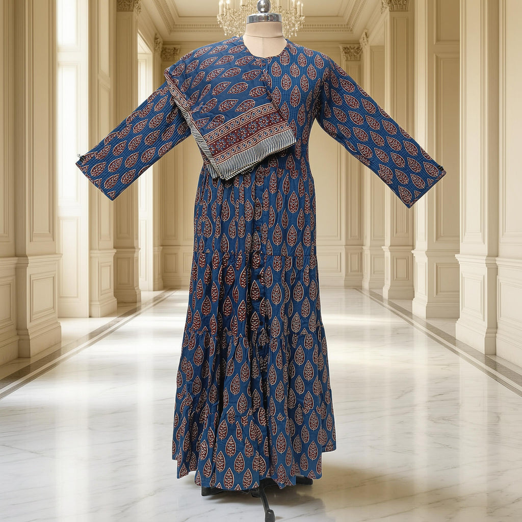 L-XL Bustan Printed Cotton Dress 57" Long Jalabiya