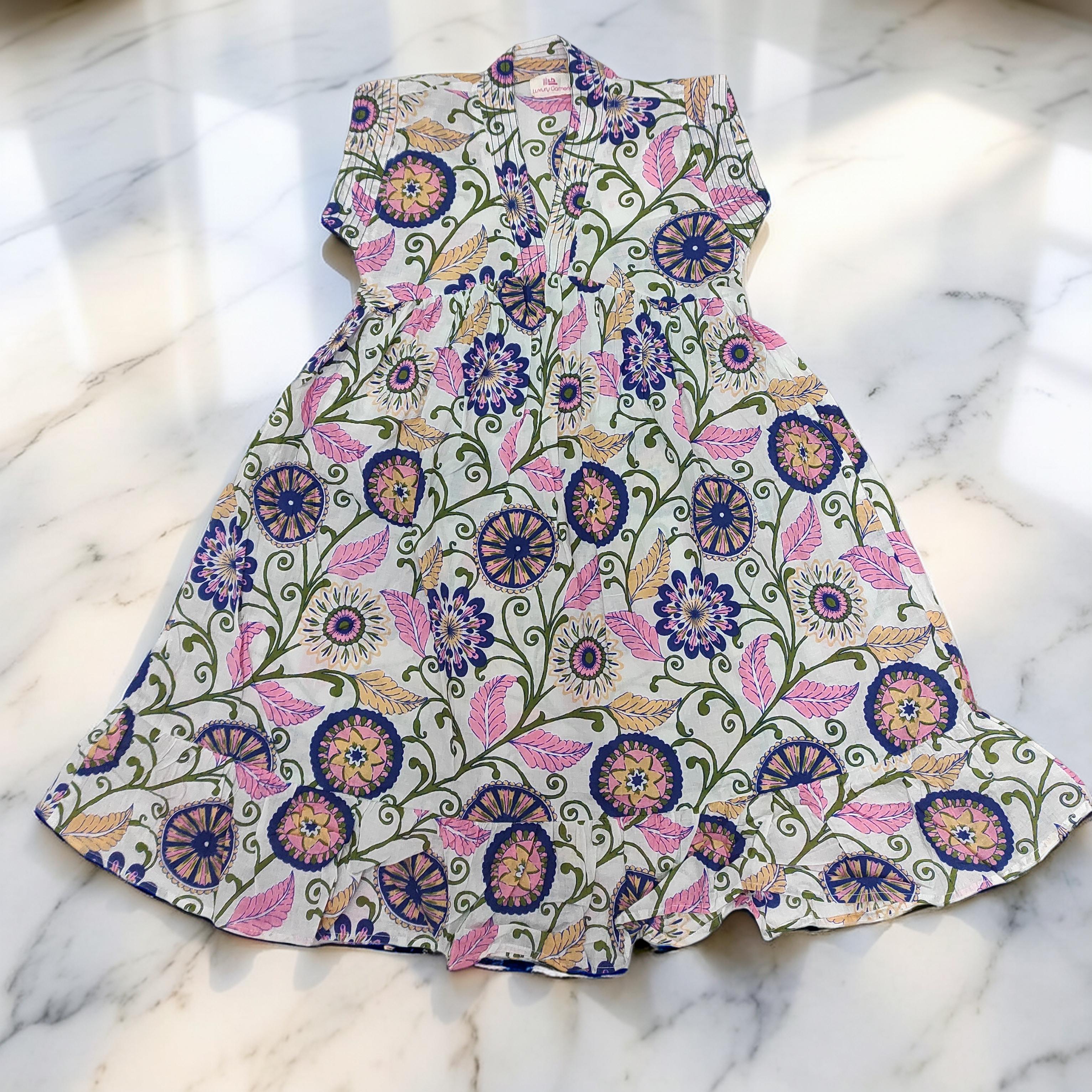 4-5 Year Amani Printed Cotton Girls Dress 34" Short Sleeves Jalabiya