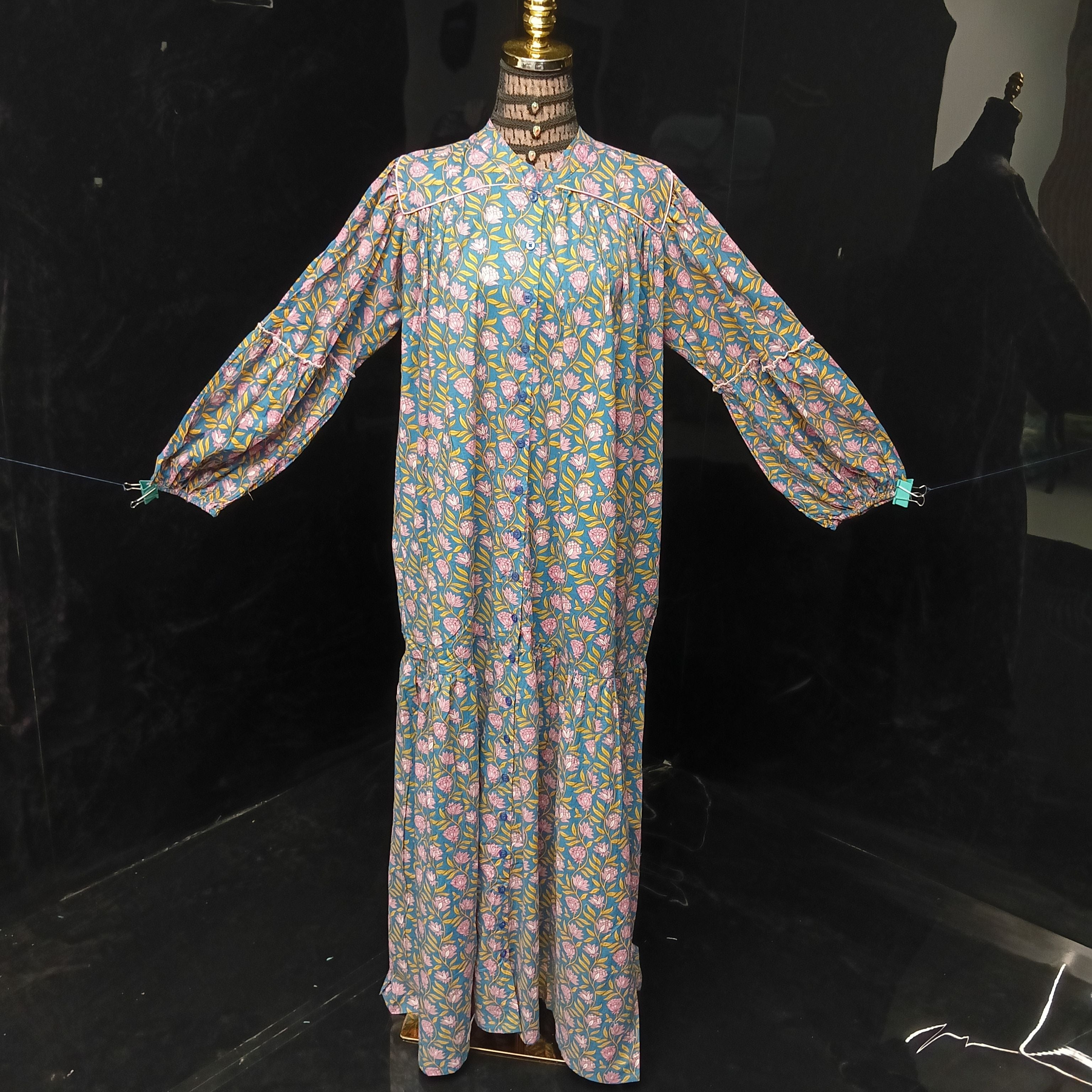 L-XL Yazrin Printed Cotton Dress 57" Long Jalabiya