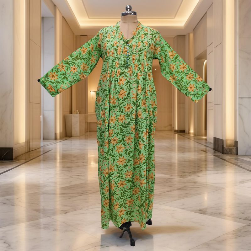 S/M Sparrow Printed Cotton Dress 57" Long Jalabiya