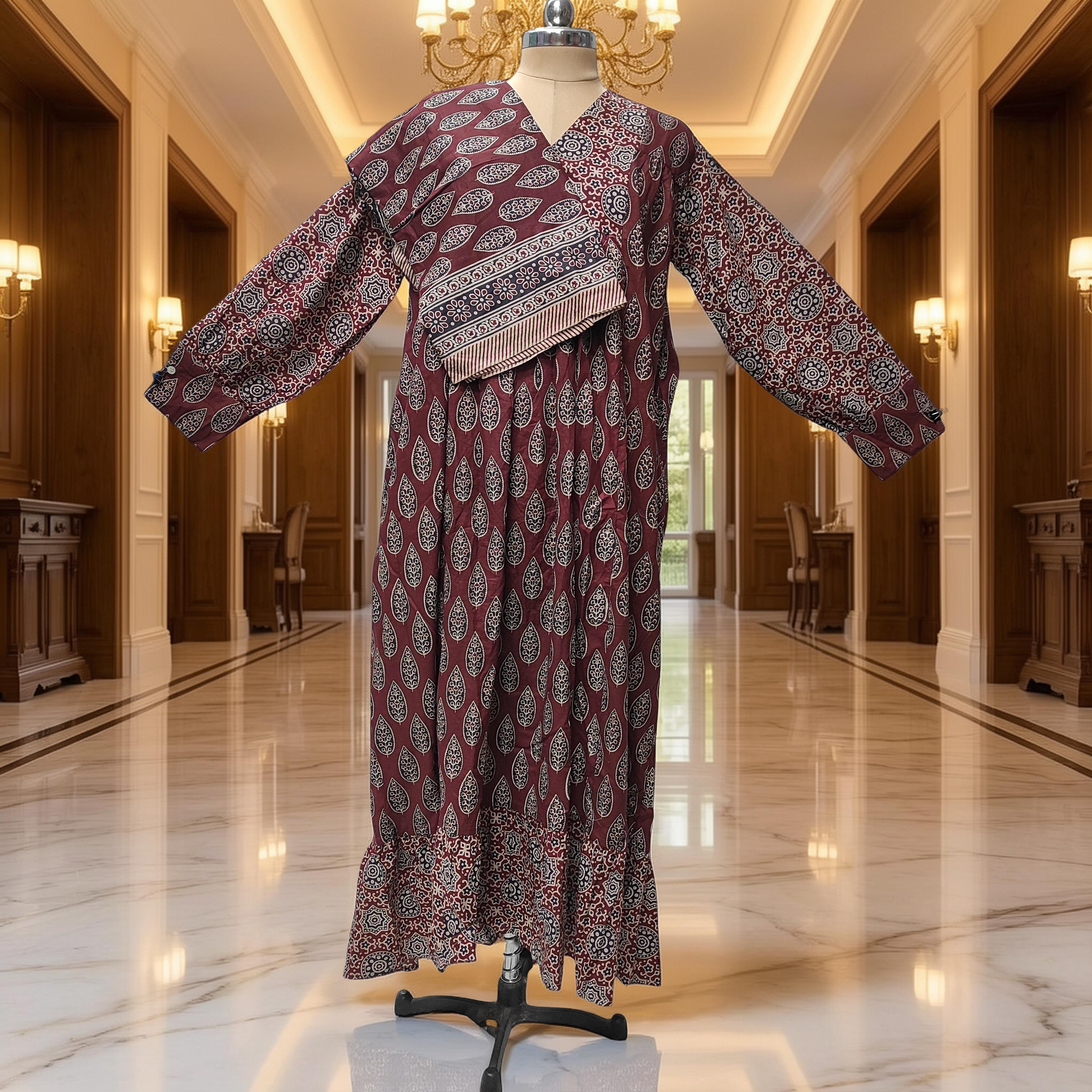 L-XL Yamana With Sheila Printed Cotton Dress 57" Long Jalabiya