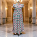 S-M Amani Printed Cotton Dress 57" Short Sleeves Jalabiya