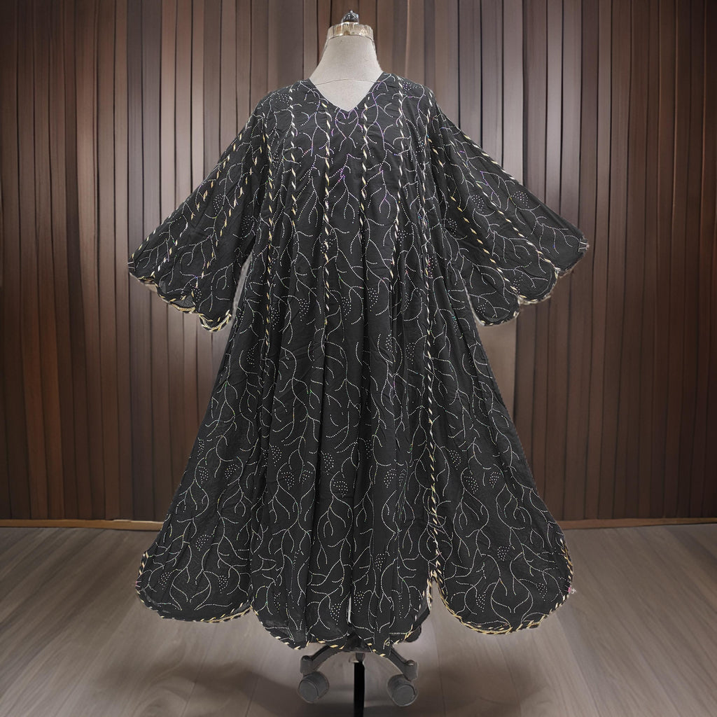 2XL/3XL Meher Crystal Black Cotton Dress 57" Long Jalabiya
