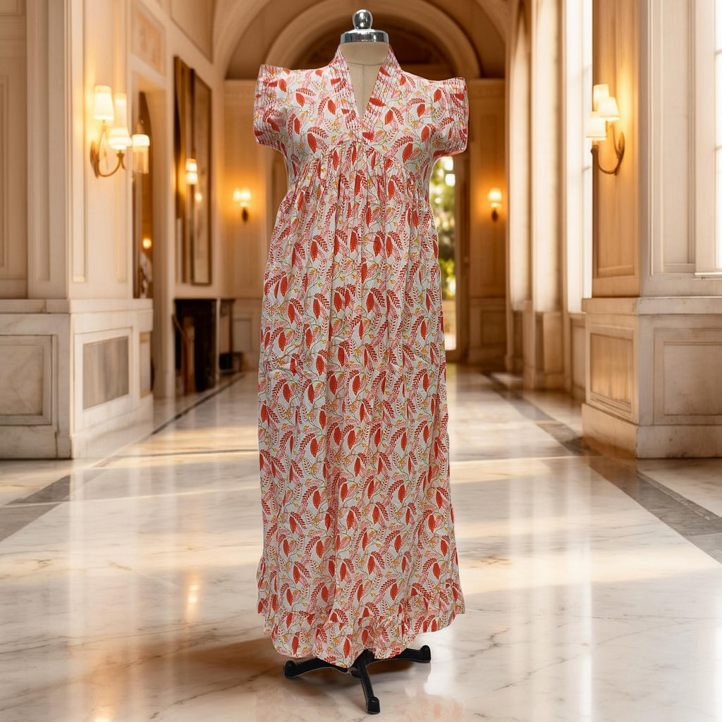 S-M Amani Printed Cotton Dress 57" Short Sleeves Jalabiya
