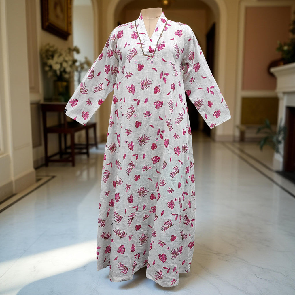 S/M Teena Printed Cotton Dress 57" Long Jalabiya