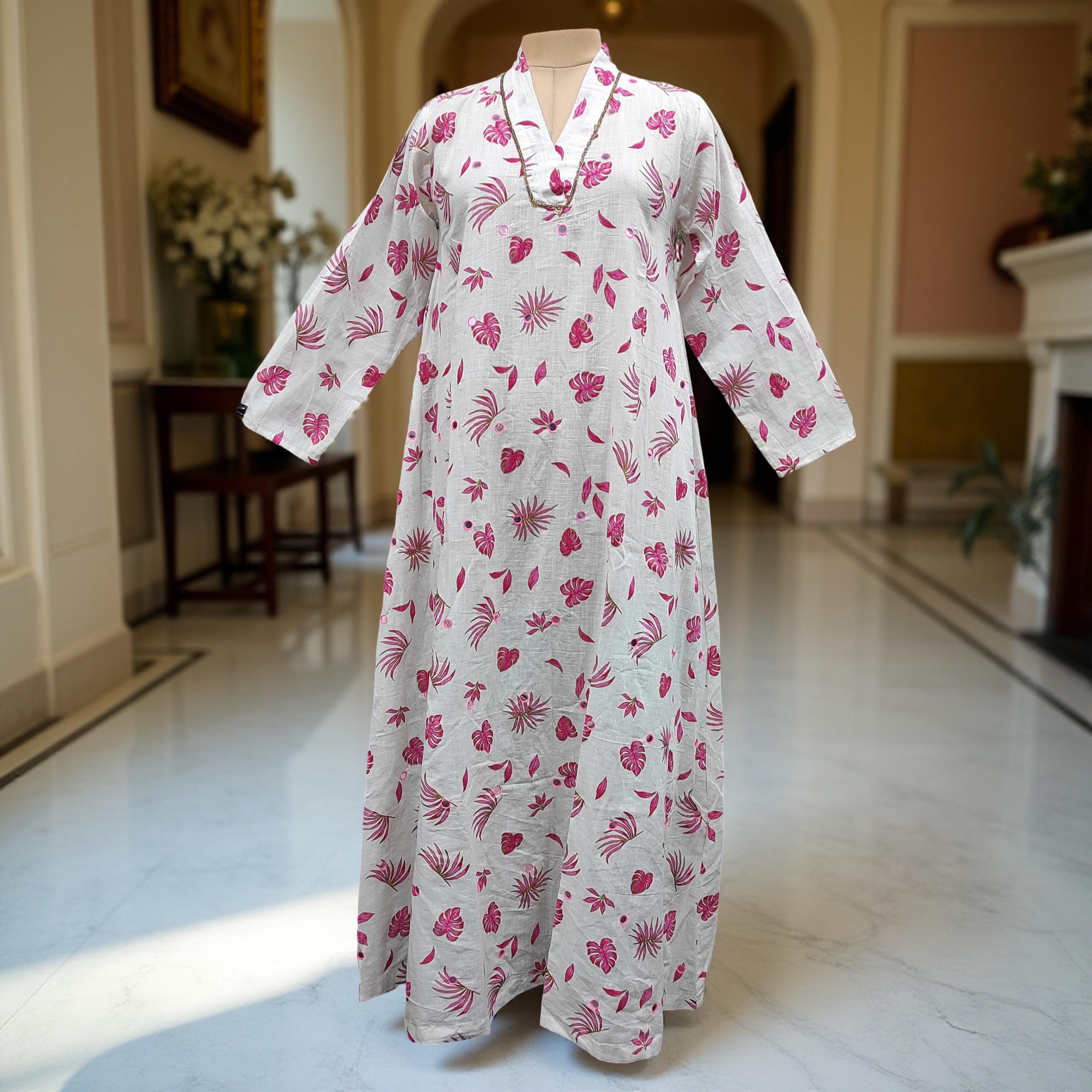 S/M Teena Printed Cotton Dress 57" Long Jalabiya