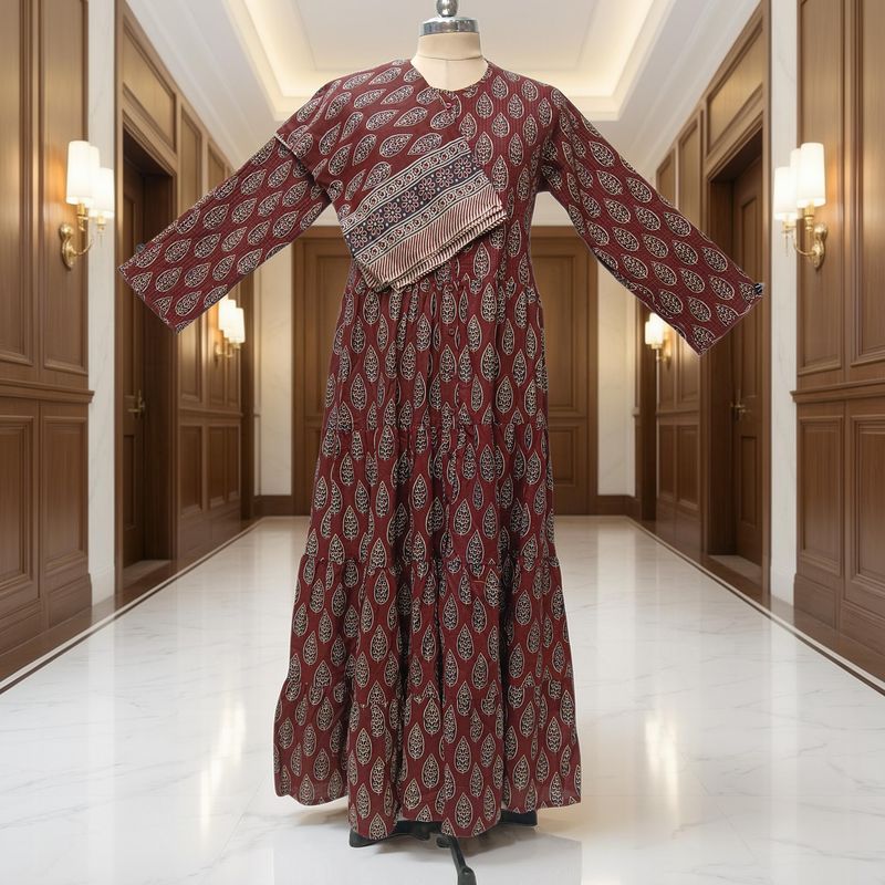 S/M Bustan Printed Cotton Dress 57" Long Jalabiya