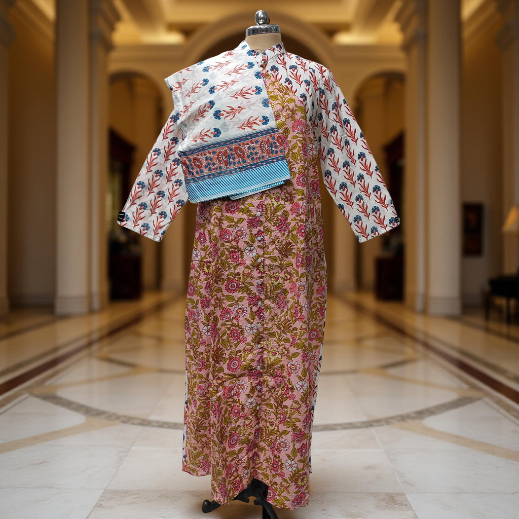 L-XL Honey Printed Cotton Dress 57" Long Jalabiya With Sheila