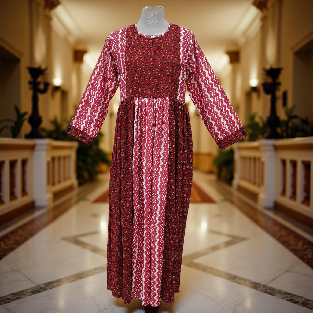 2XL-3XL Heba Printed Cotton Dress 57" Long Jalabiya