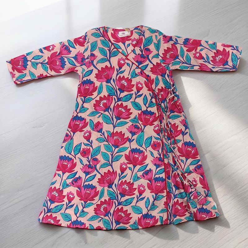 2-3 Year Qifa Printed Cotton Girls Dress 30" Long Jalabiya