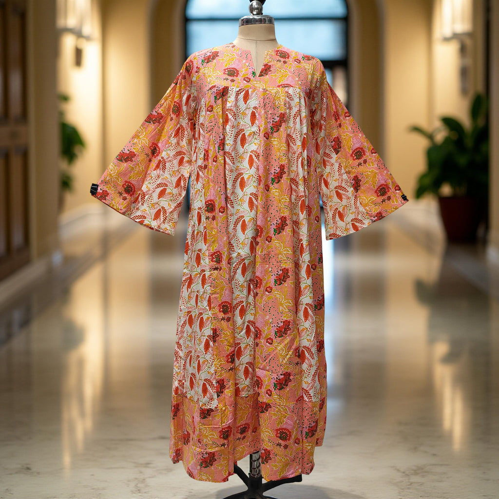 L-XL Zahia Printed Cotton Dress 57" Long Jalabiya