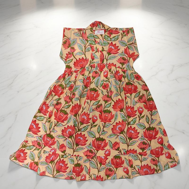 1-2 Year Amani Printed Cotton Girls Dress 26'' Short Sleeves Jalabiya