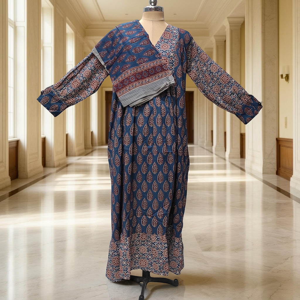 2XL-3XL Yamana With Sheila Printed Cotton Dress 57" Long Jalabiya
