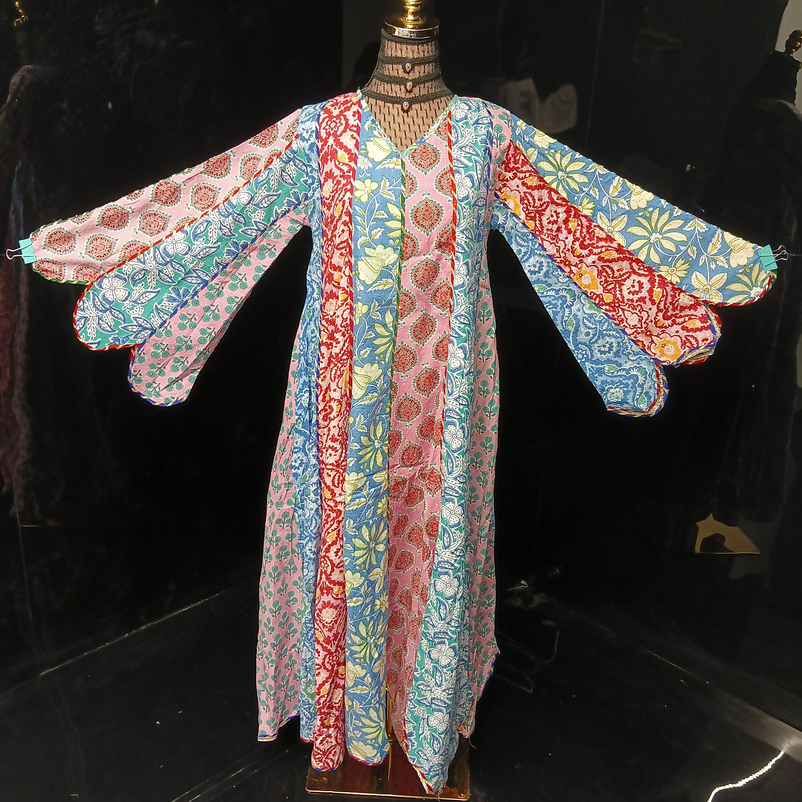 XS/S Meher Crystal Multi Printed Cotton Dress 54" Long Jalabiya