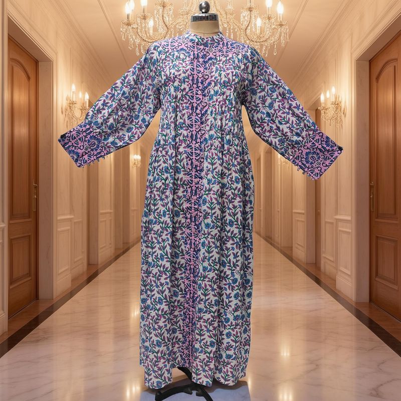 S/M Aafreen Printed Cotton Dress 57" Long Jalabiya