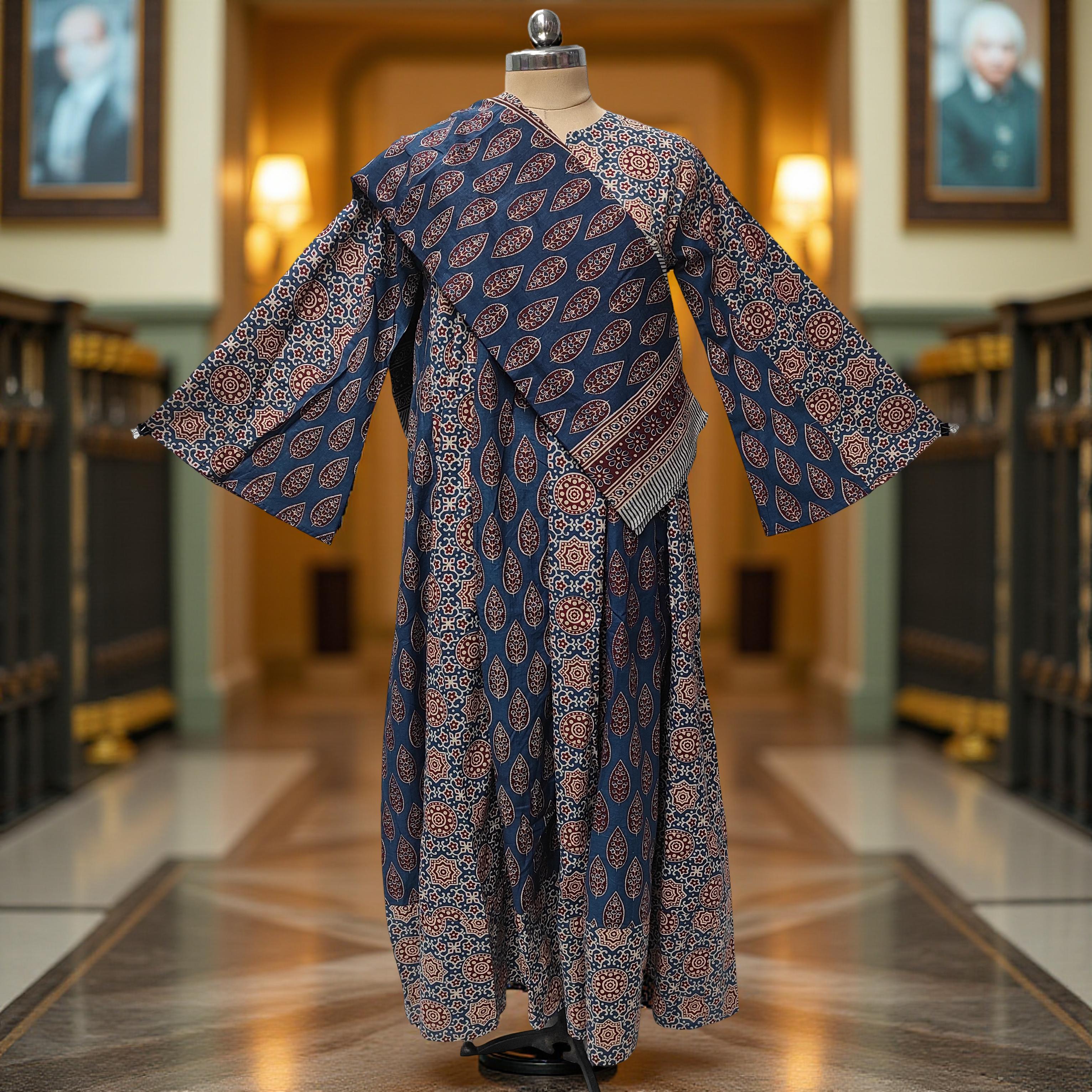 2XL-3XL Zahia Printed Cotton Dress 57" Long Jalabiya With Sheila