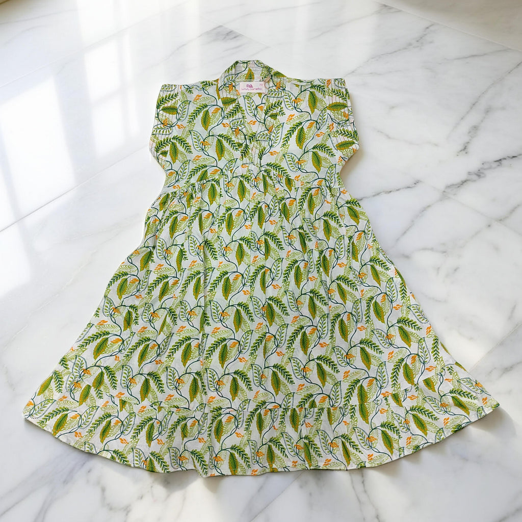 6-7 Year Amani Printed Cotton Girls Dress 38" Short Sleeves Jalabiya