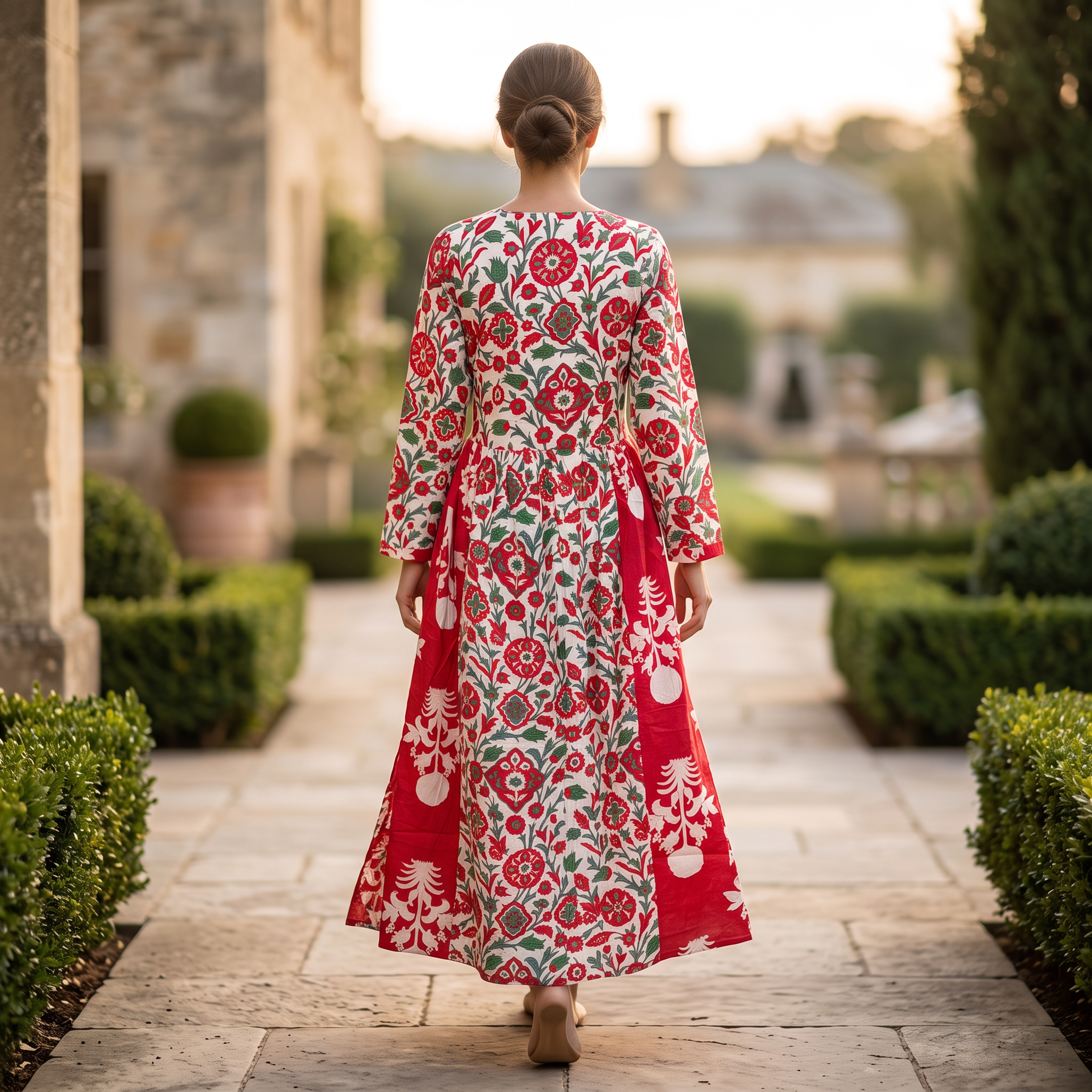 XS-S Heba Printed Cotton Dress 54" Long Jalabiya With Sheila TN 339