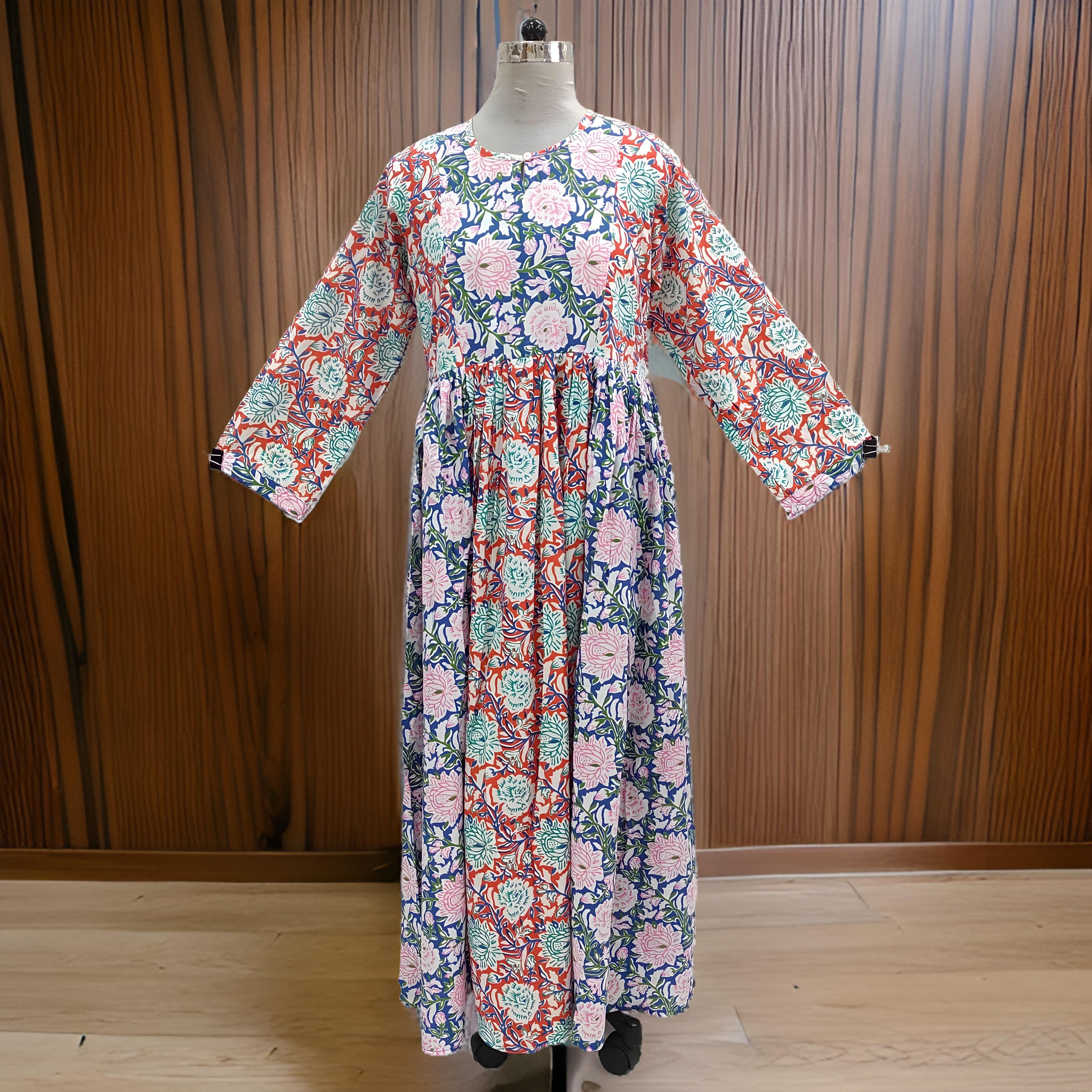 S/M Heba Printed Cotton Dress 57" Long Jalabiya