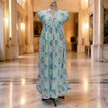 S-M Amani Printed Cotton Dress 57" Short Sleeves Jalabiya