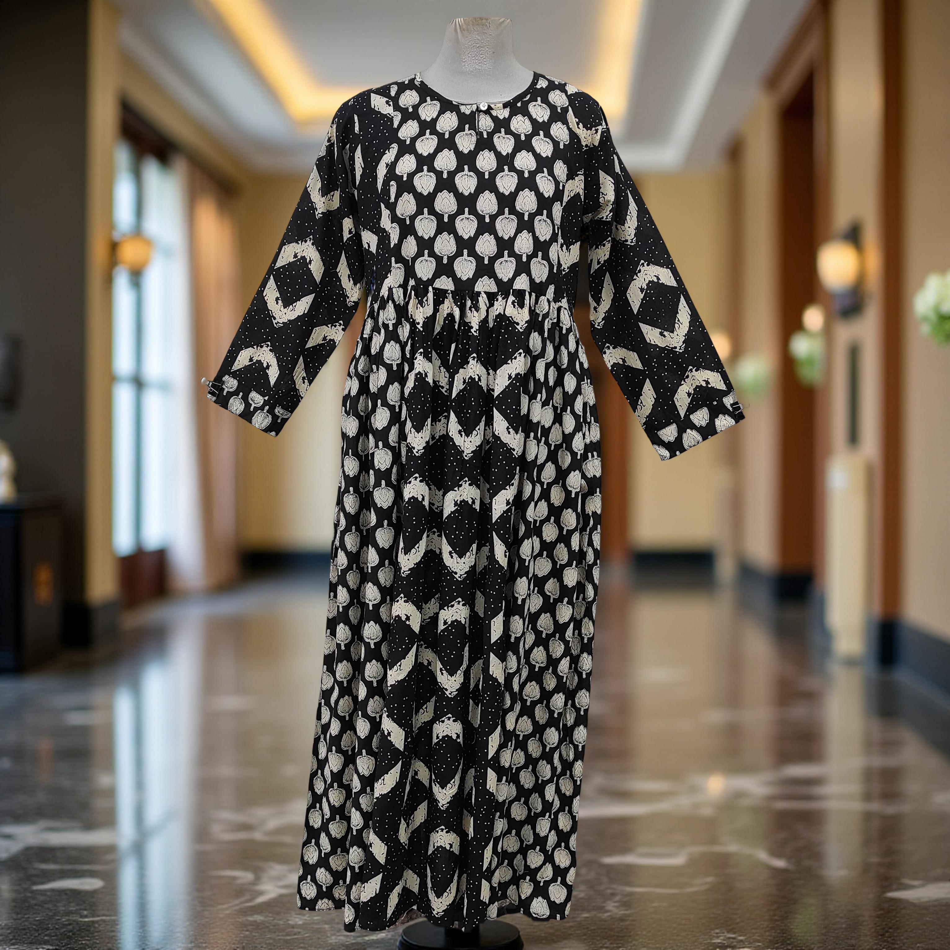 XS/S Heba Printed Cotton Dress 54" Long Jalabiya