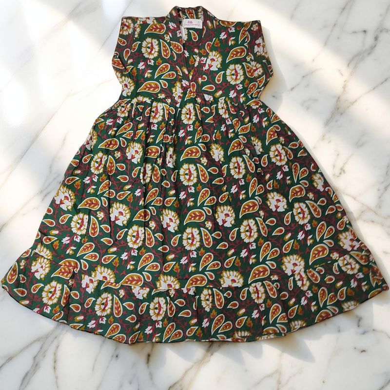 2-3 Year Amani Printed Cotton Girls Dress 30'' Short Sleeves Jalabiya