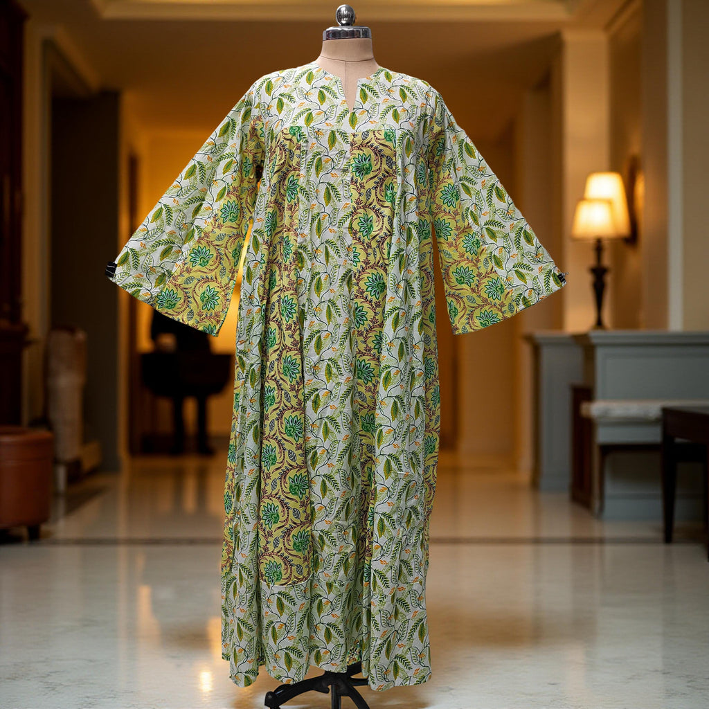 L-XL Zahia Printed Cotton Dress 57" Long Jalabiya