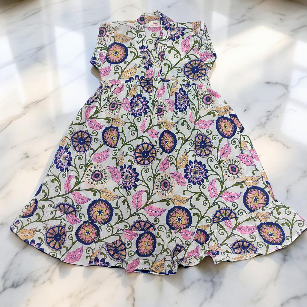 1-2 Year Amani Printed Cotton Girls Dress 26'' Short Sleeves Jalabiya